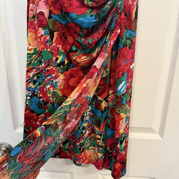 Lauren Ralph Lauren Faux Wrap Dress Sz 6 Floral Stretch Vibrant Jersey Ruched - Picture 5 of 12